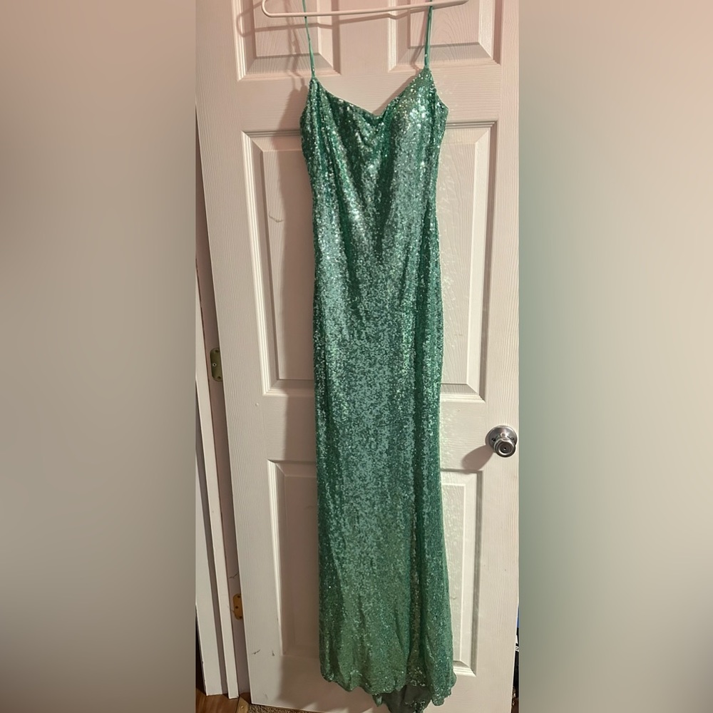 Green sequined prom dress